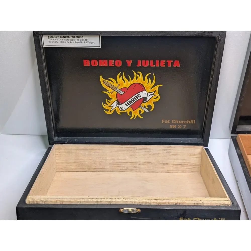 Lot of 4 Empty Wooden Cigar Boxes Romeo y Julieta Camacho Sancho Panza Tabak